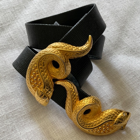 Vintage Rare  Doreen Ryan Gold Tone Double Snake Buckle Signed Adjustable Belt main image 7
